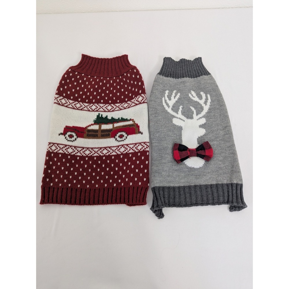 Pet Spirit‎ SimplyDog Christmas Sweaters Set of 2 Reindeer Woodie Wagon S/M